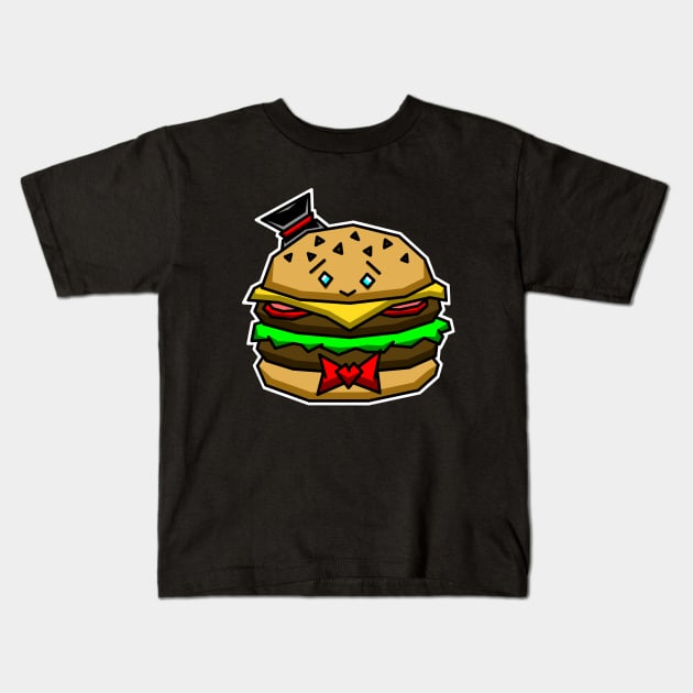 Happy and Fancy Double Cheeseburger with a Bow Tie and a Top Hat - Cute Burger Kids T-Shirt by Bleeding Red Paint